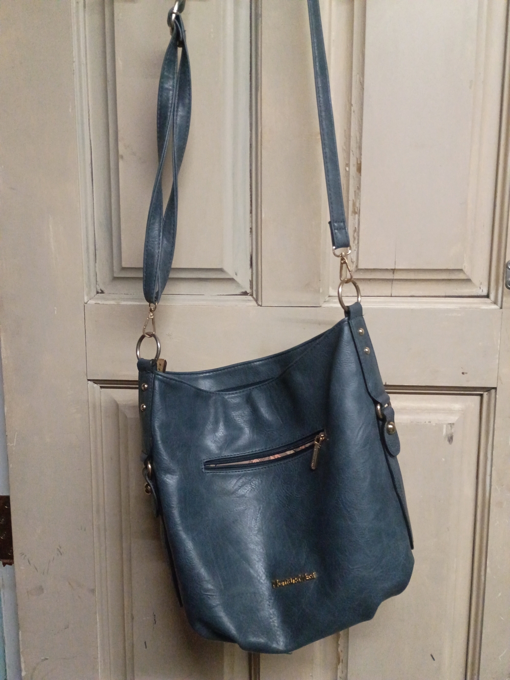 Blue Leather-Look Crossbody Hobo Bag